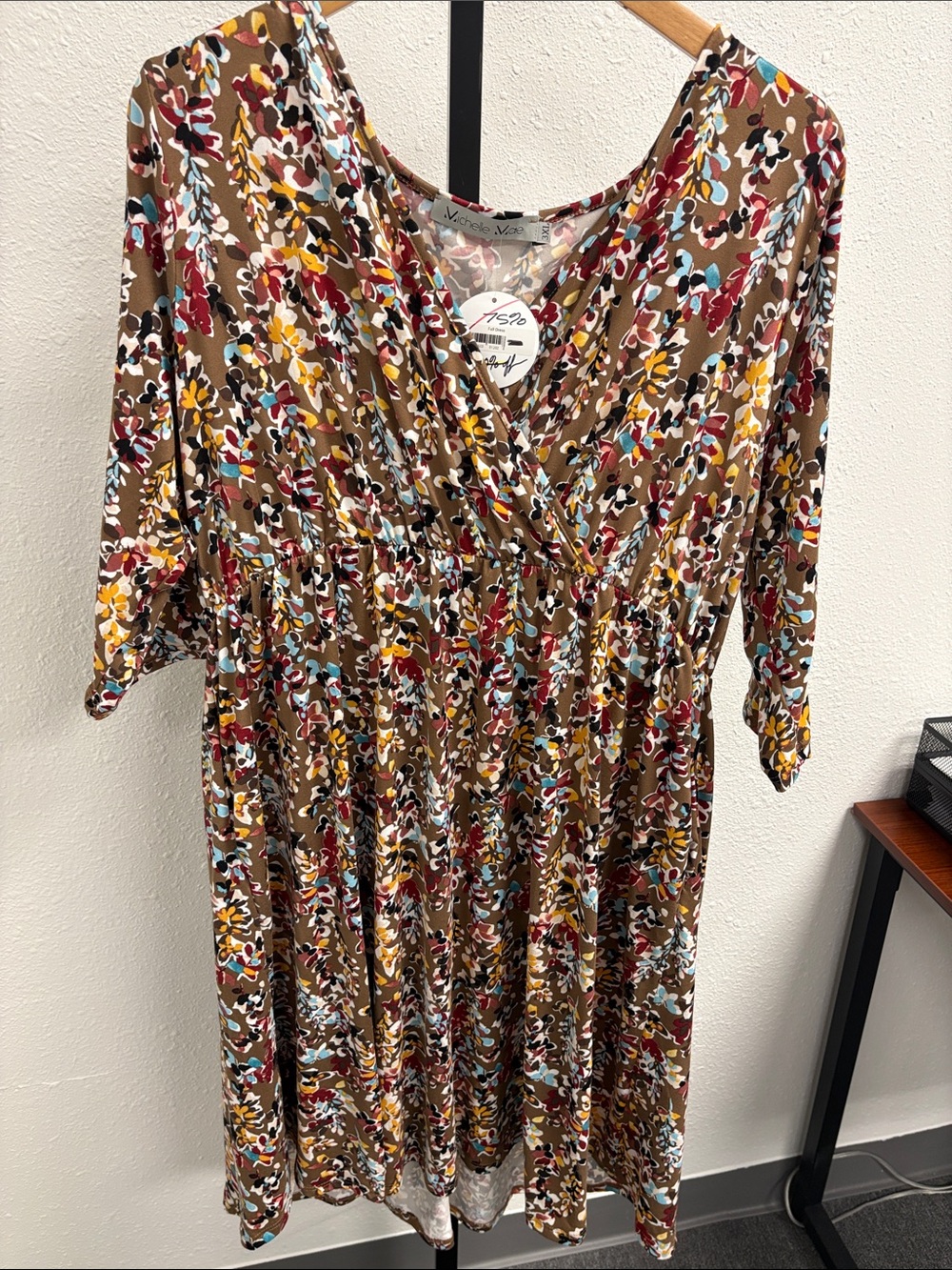 Michelle Mae Brown Floral-Print Midi Dress with Multicolor Accents